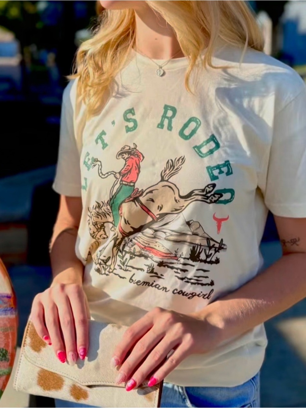 Bohemian Cowgirl 'Let's Rodeo' Cream Graphic Tee
